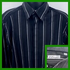 7 Diamonds Mens‎ XL Black Striped Long Sleeve Button Down Dress Shirt Stretchy
